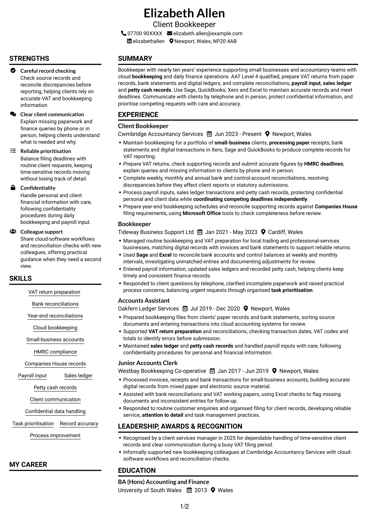 CV example — page 1