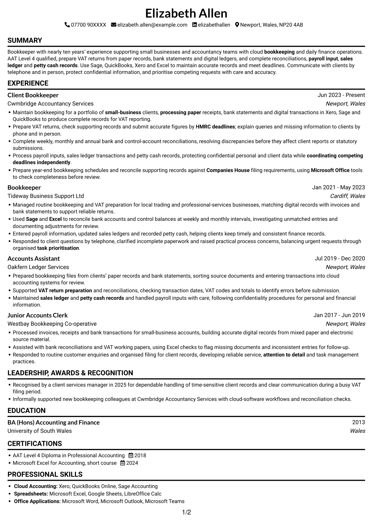 CV example — page 1