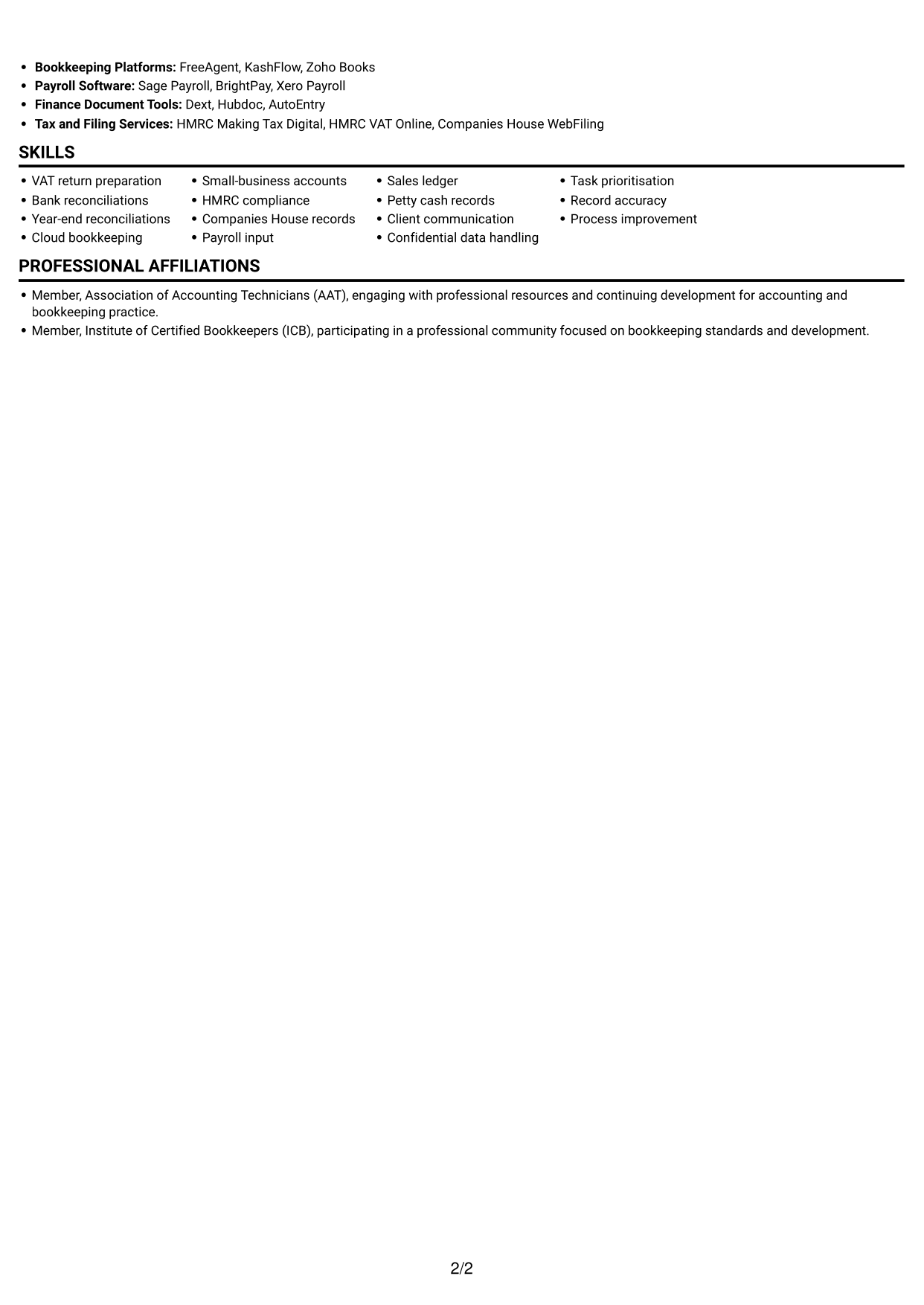 CV example — page 2
