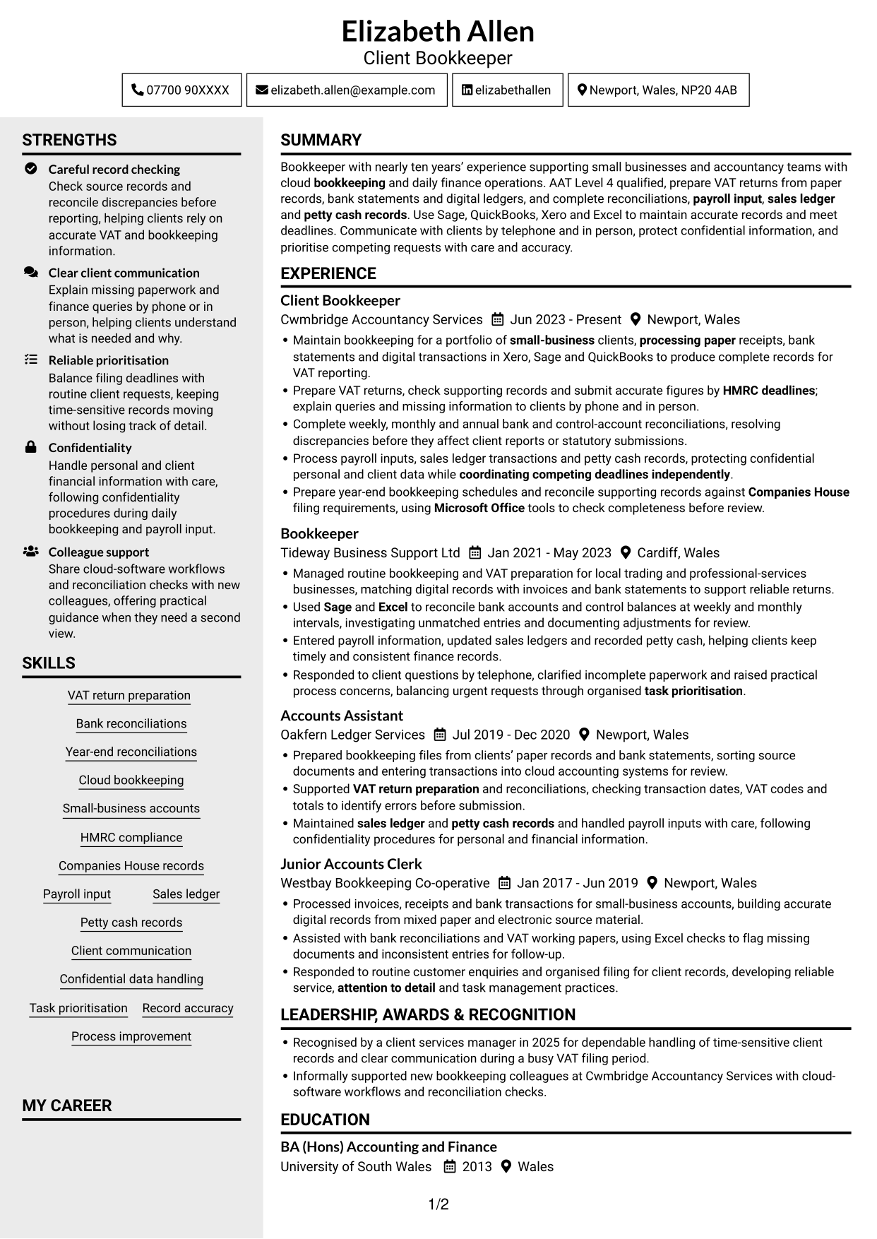 CV example — page 1