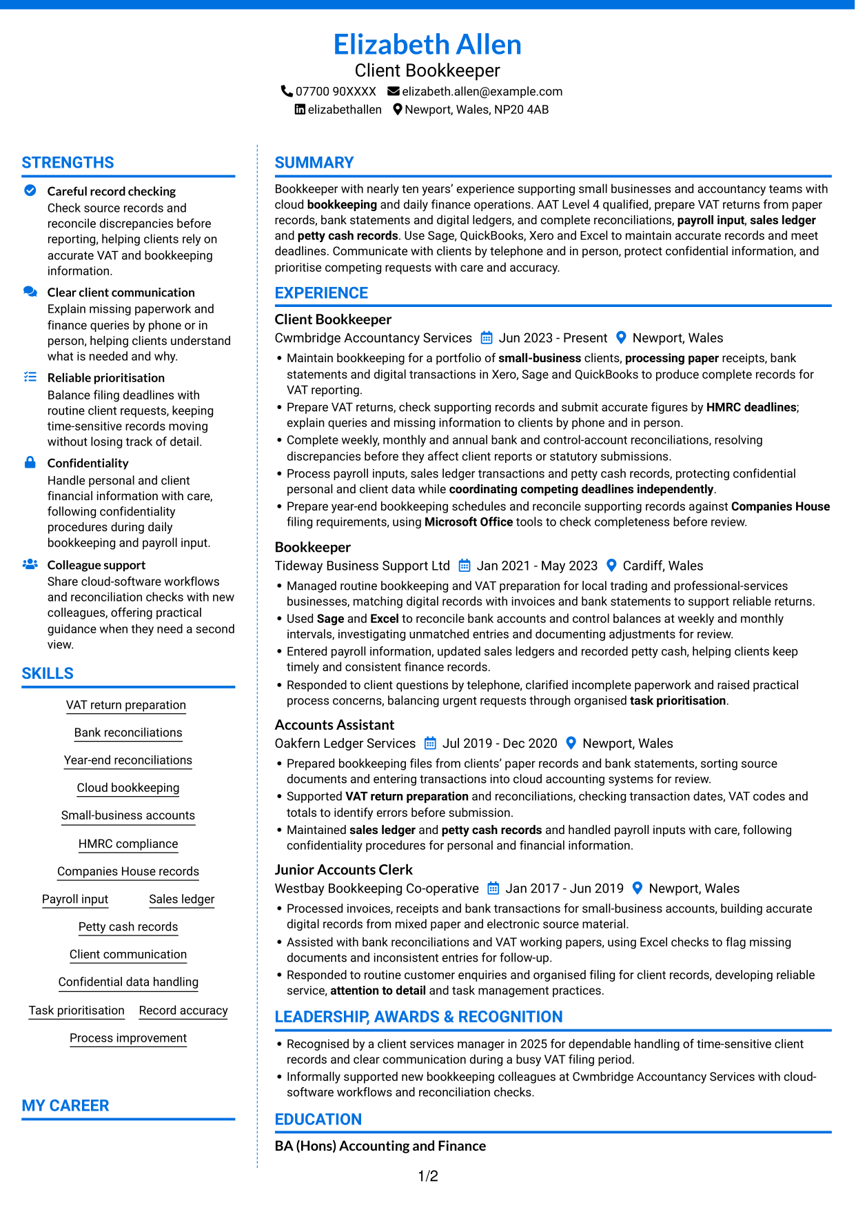 CV example — page 1