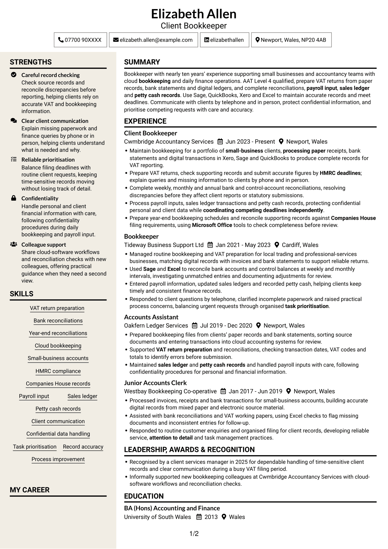 CV example — page 1