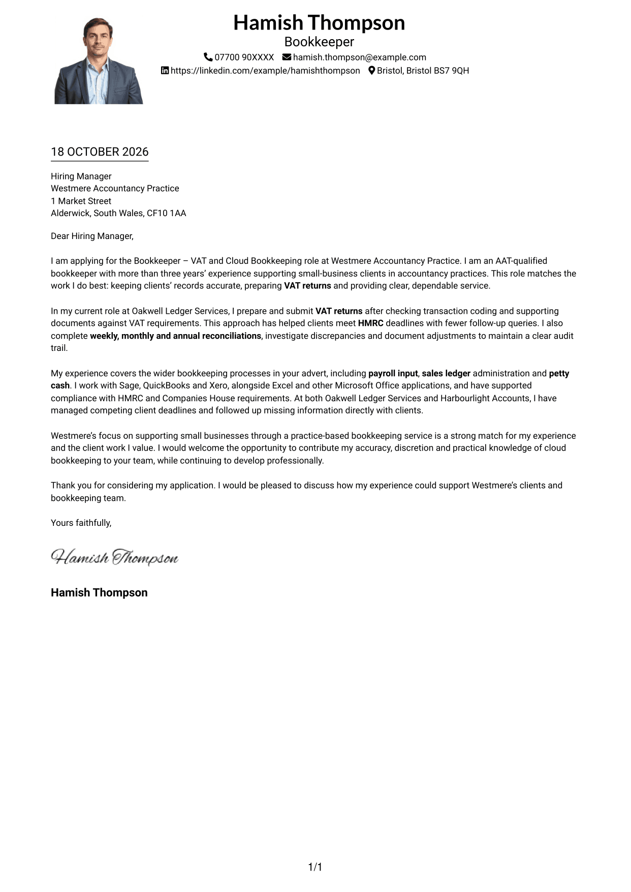 Cover letter example — page 1