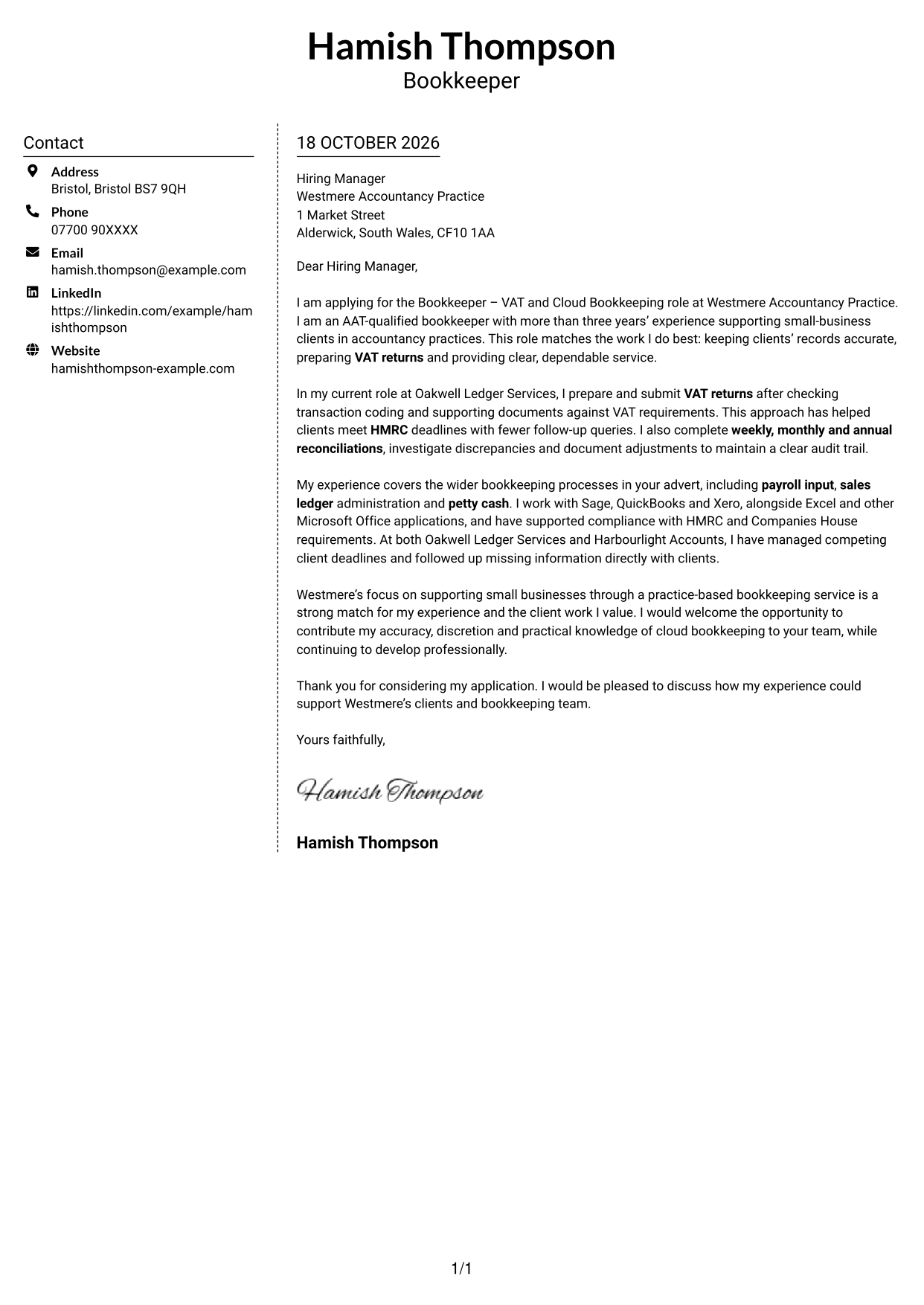 Cover letter example — page 1