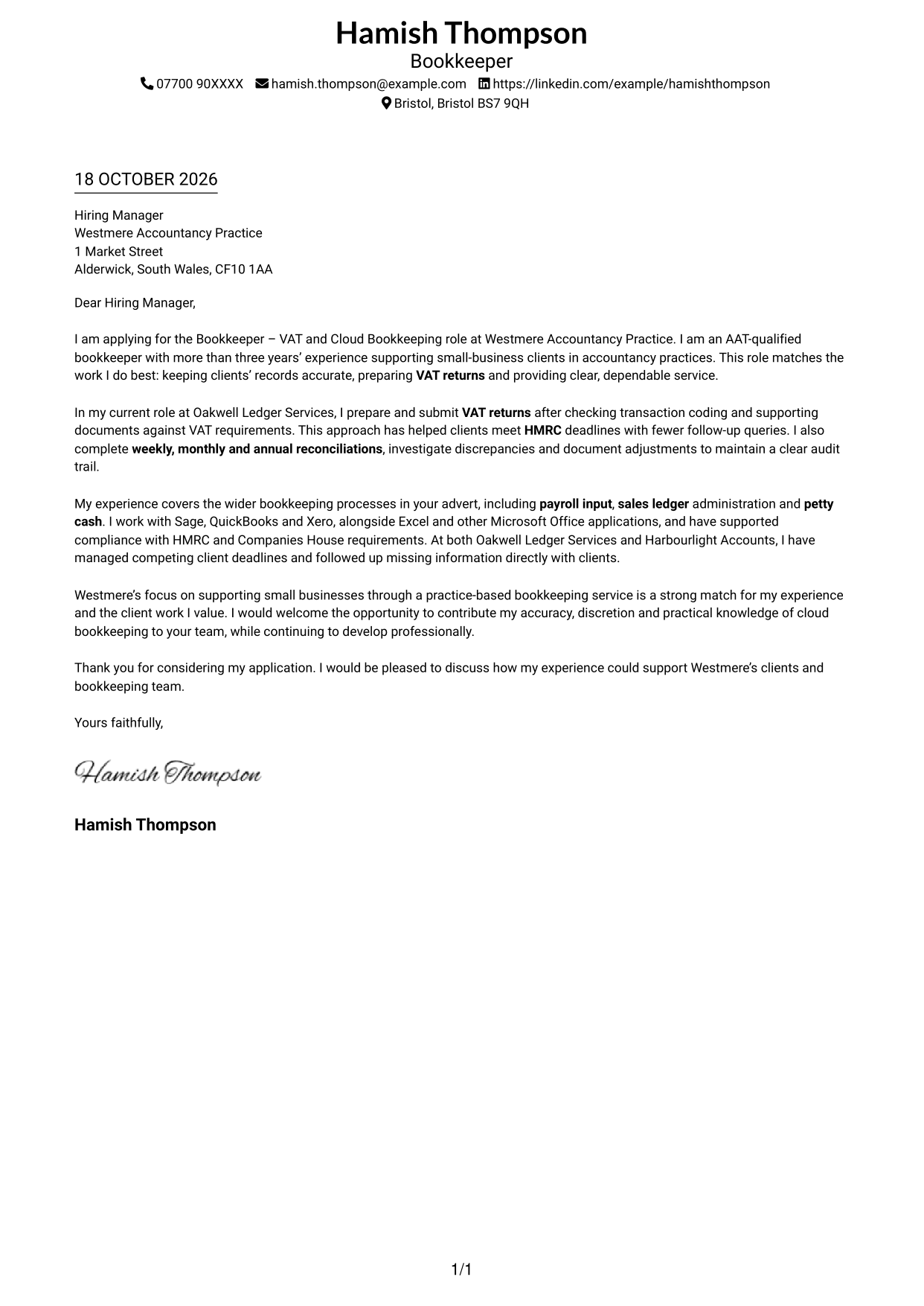 Cover letter example — page 1