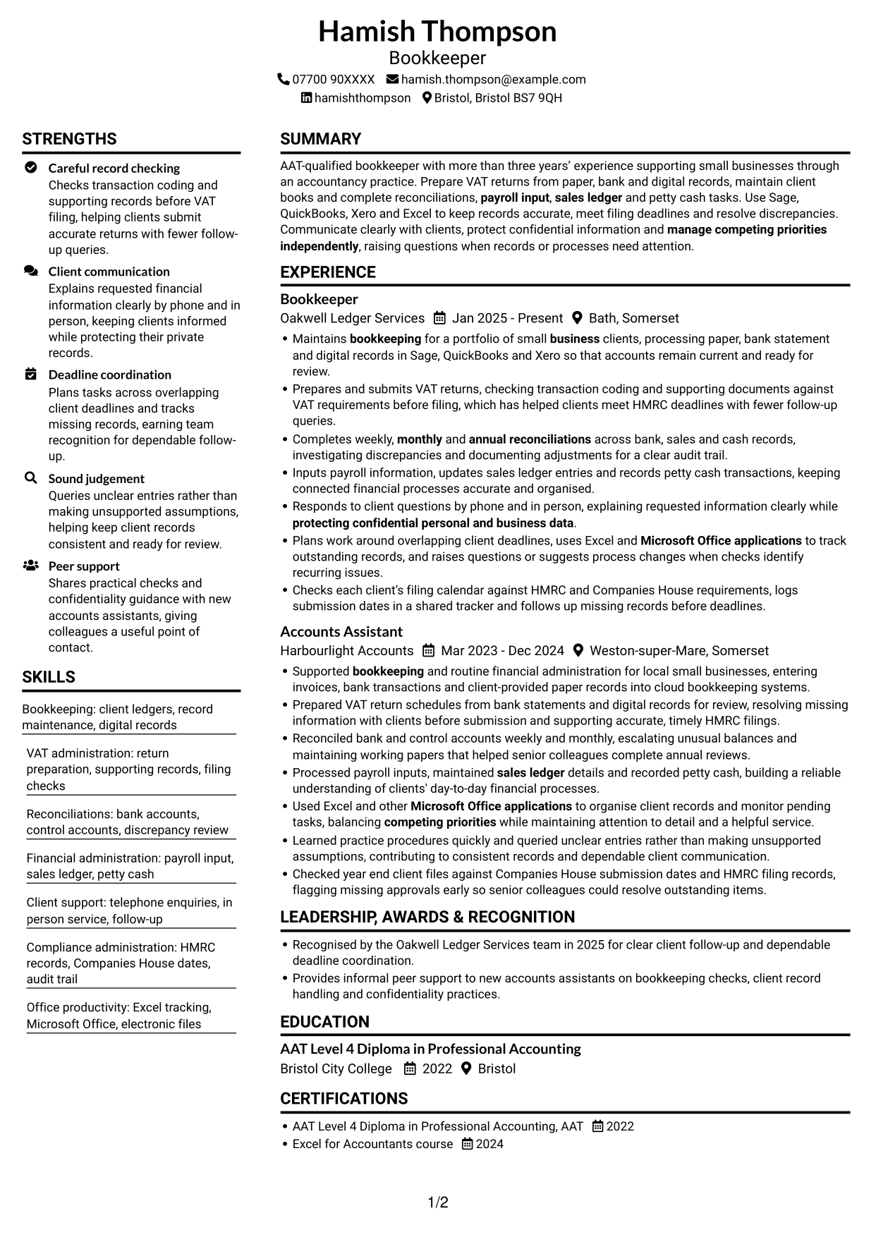 CV example — page 1