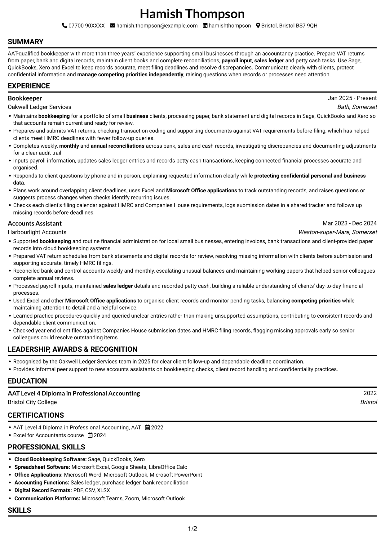 CV example — page 1