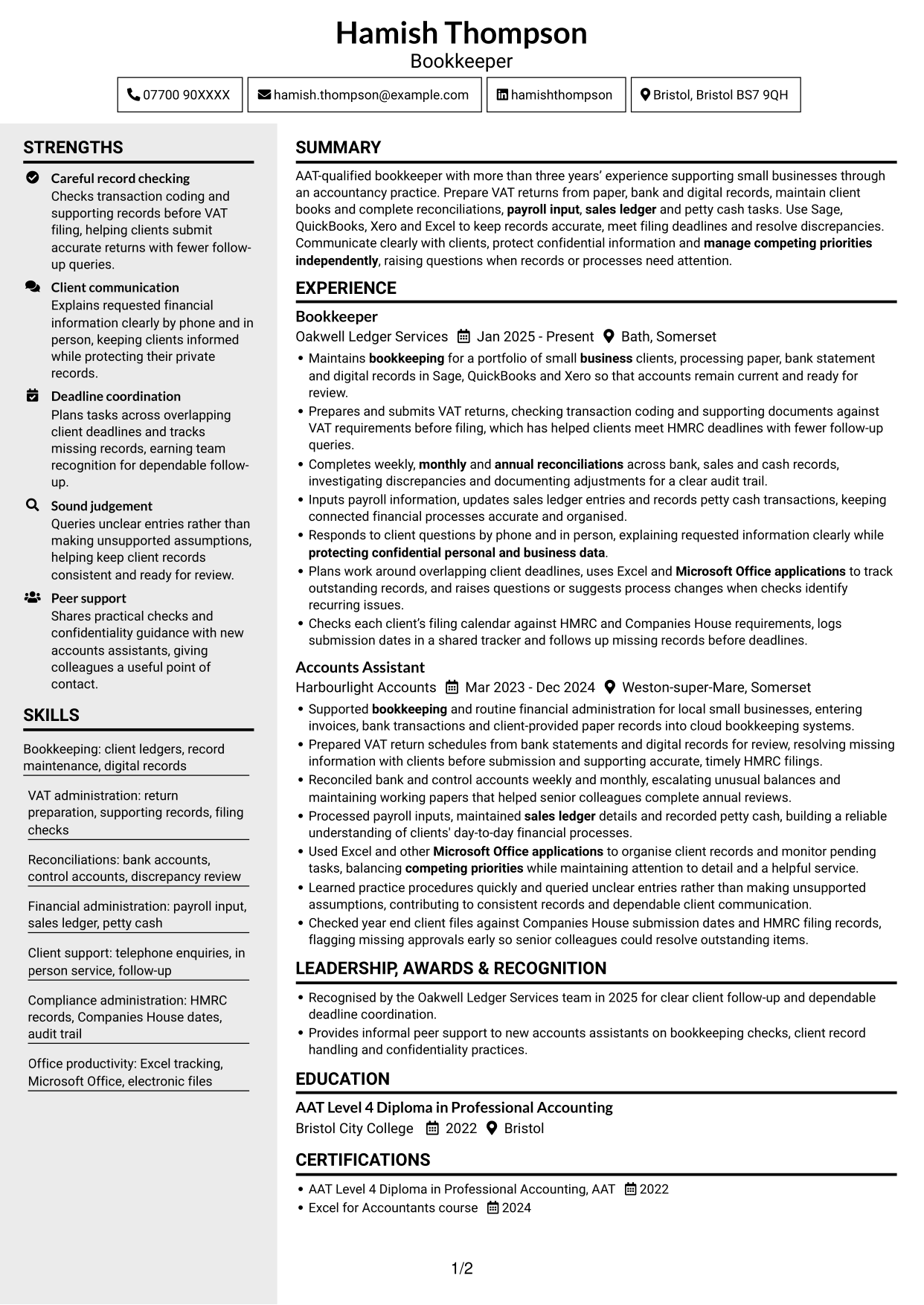 CV example — page 1