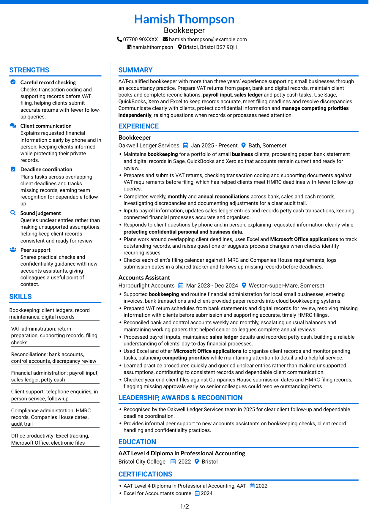 CV example — page 1