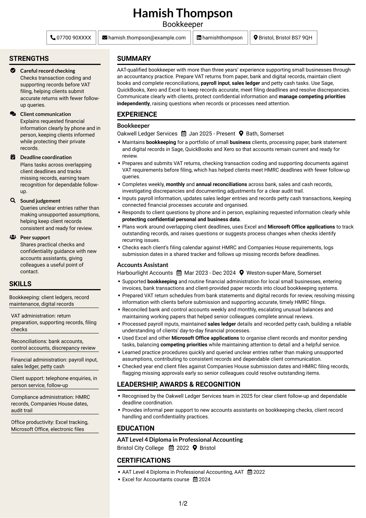 CV example — page 1
