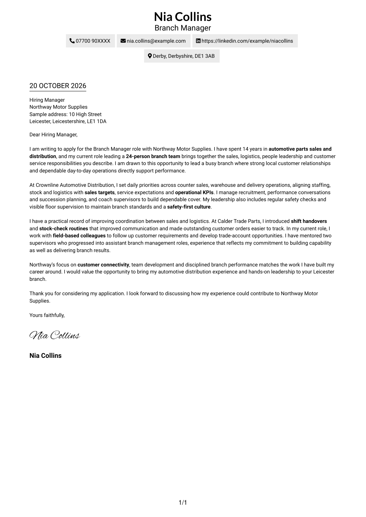 Cover letter example — page 1