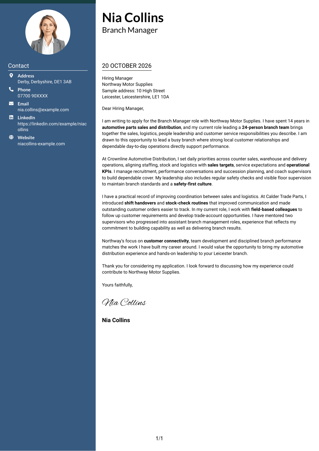 Cover letter example — page 1