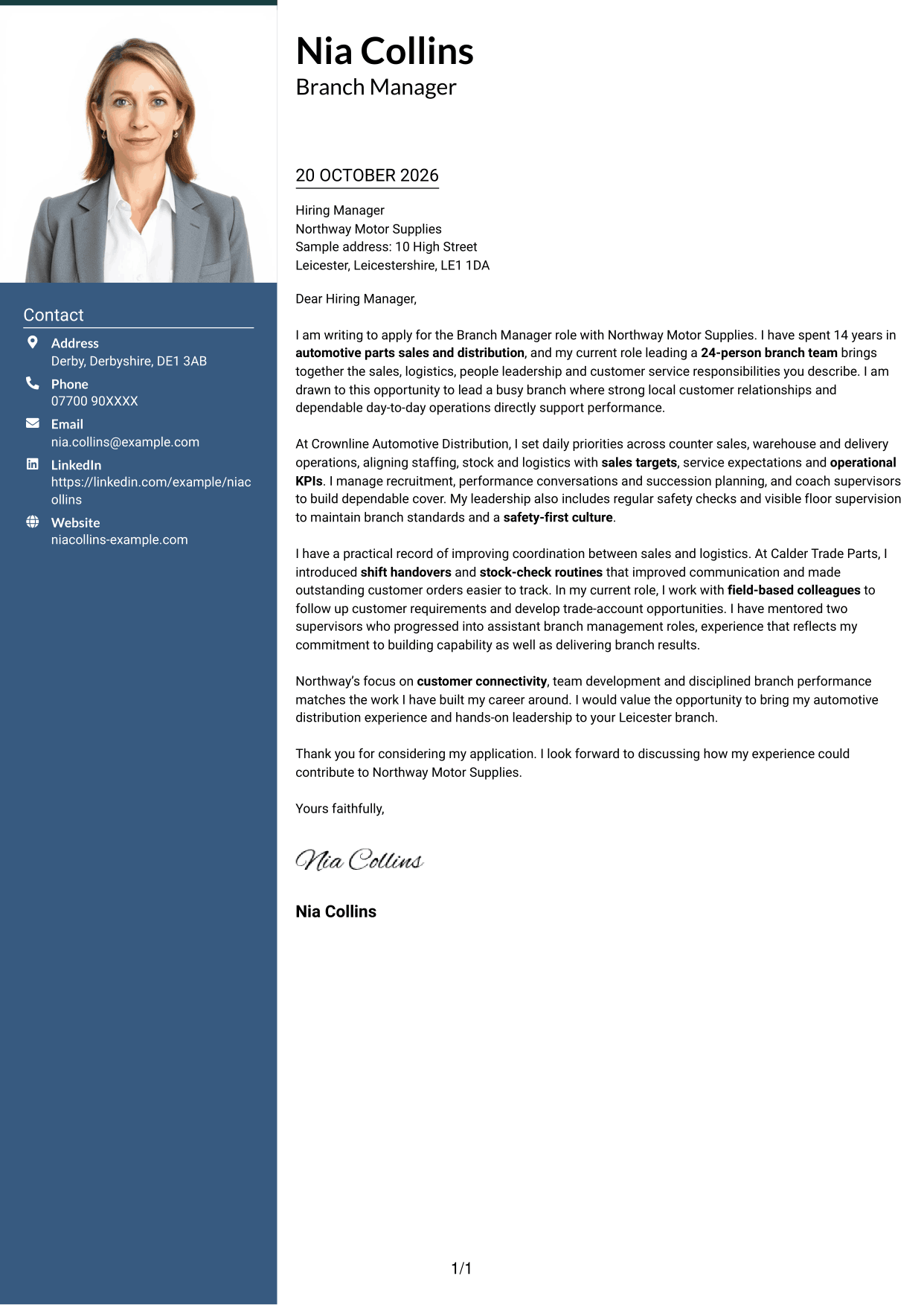 Cover letter example — page 1