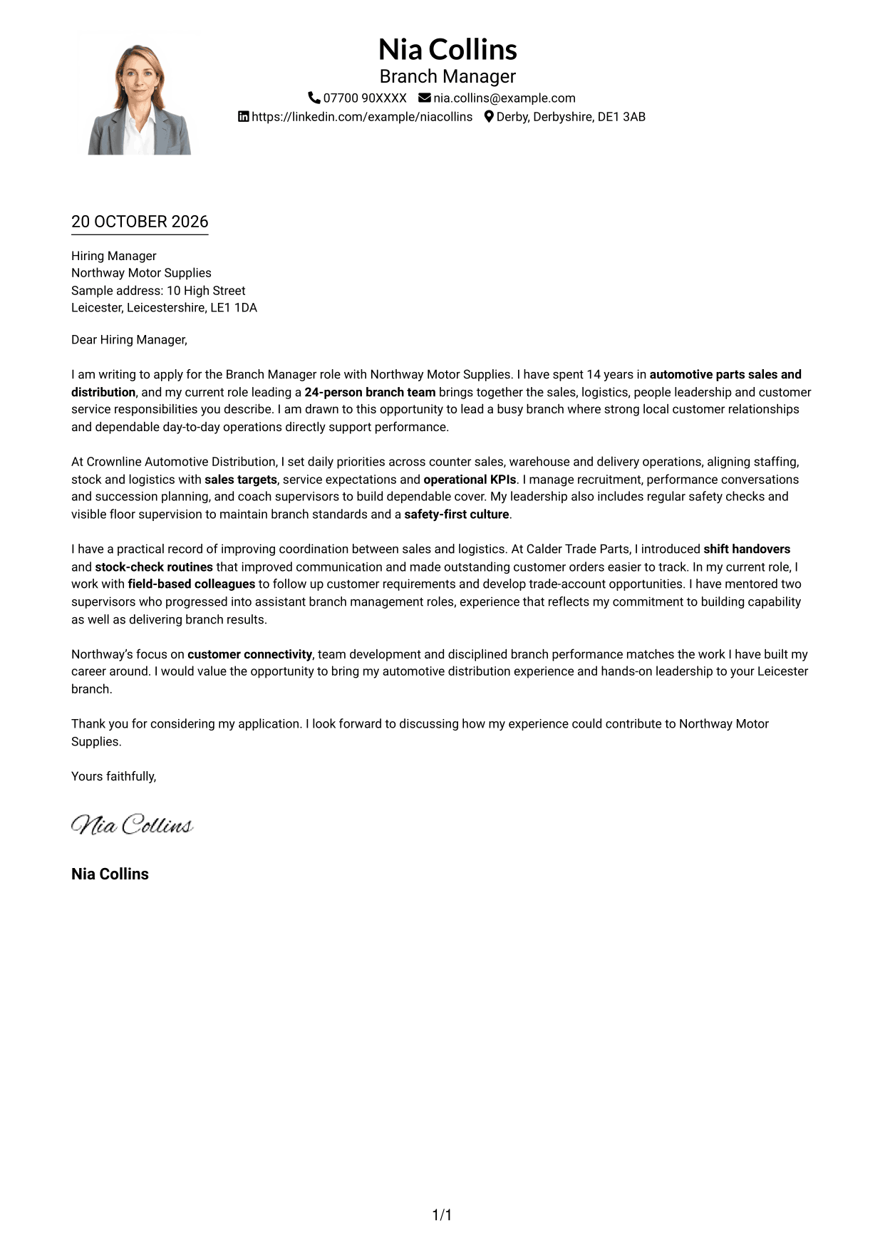 Cover letter example — page 1