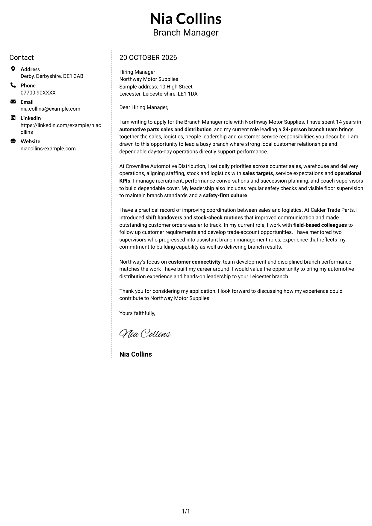 Cover letter example — page 1
