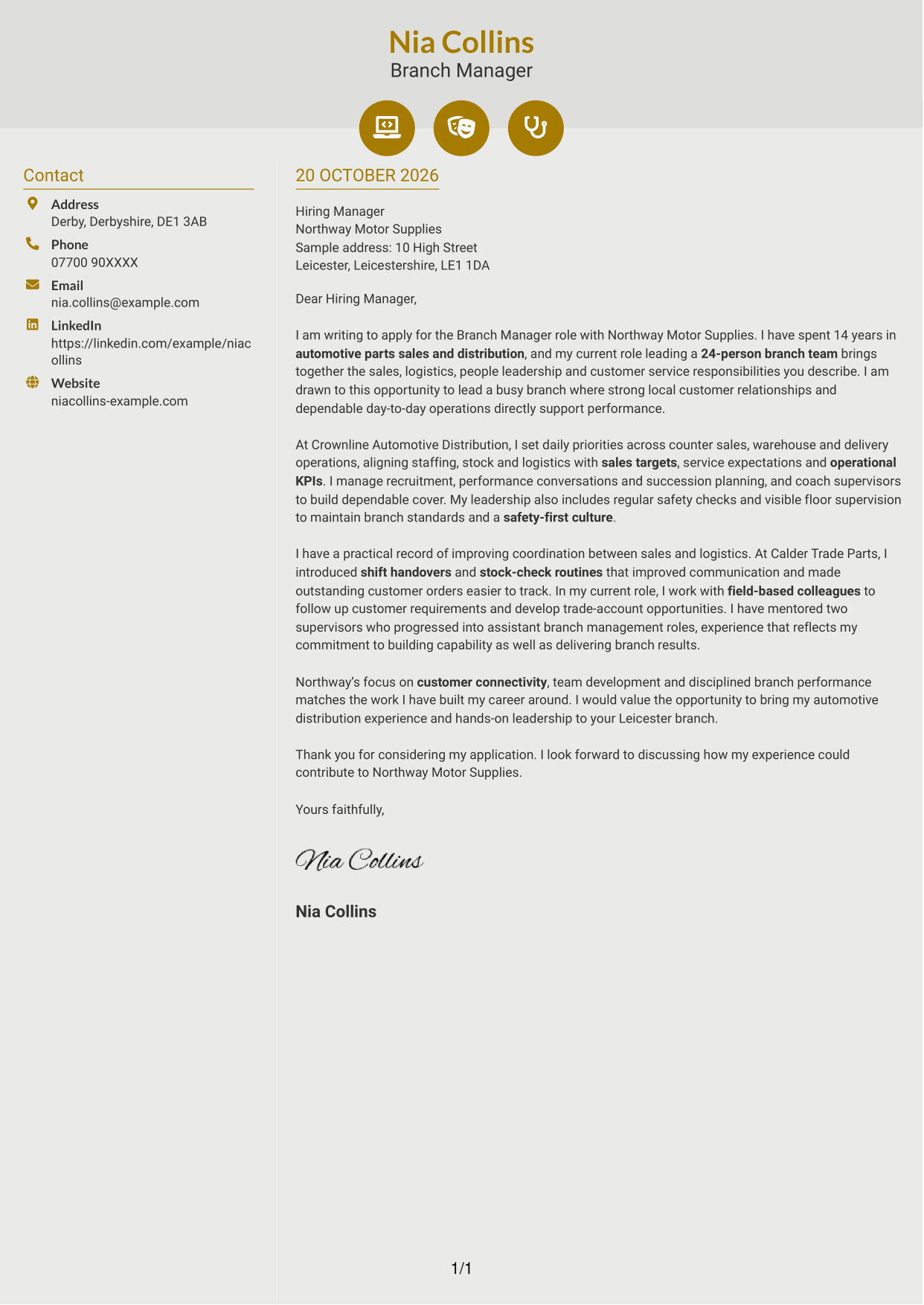 Cover letter example — page 1