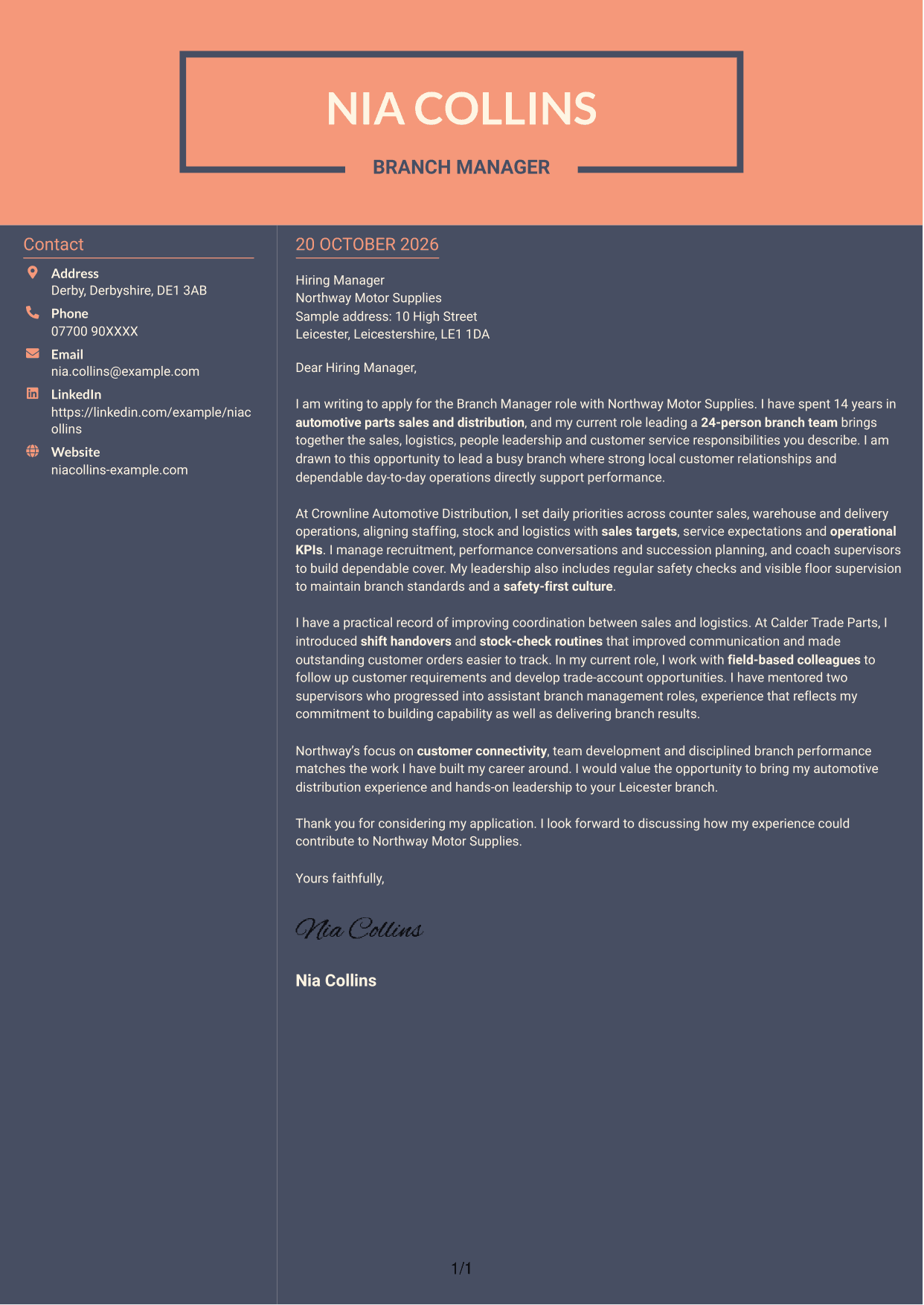 Cover letter example — page 1