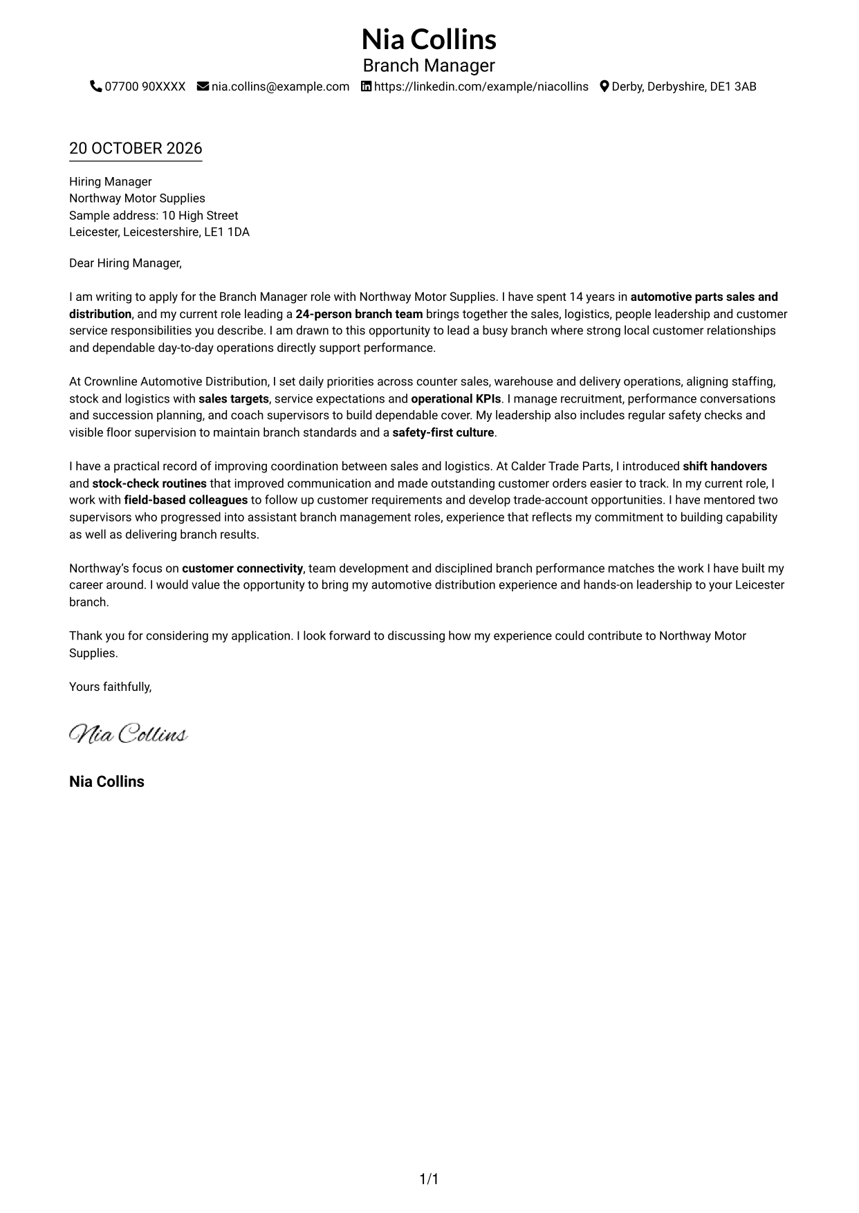 Cover letter example — page 1