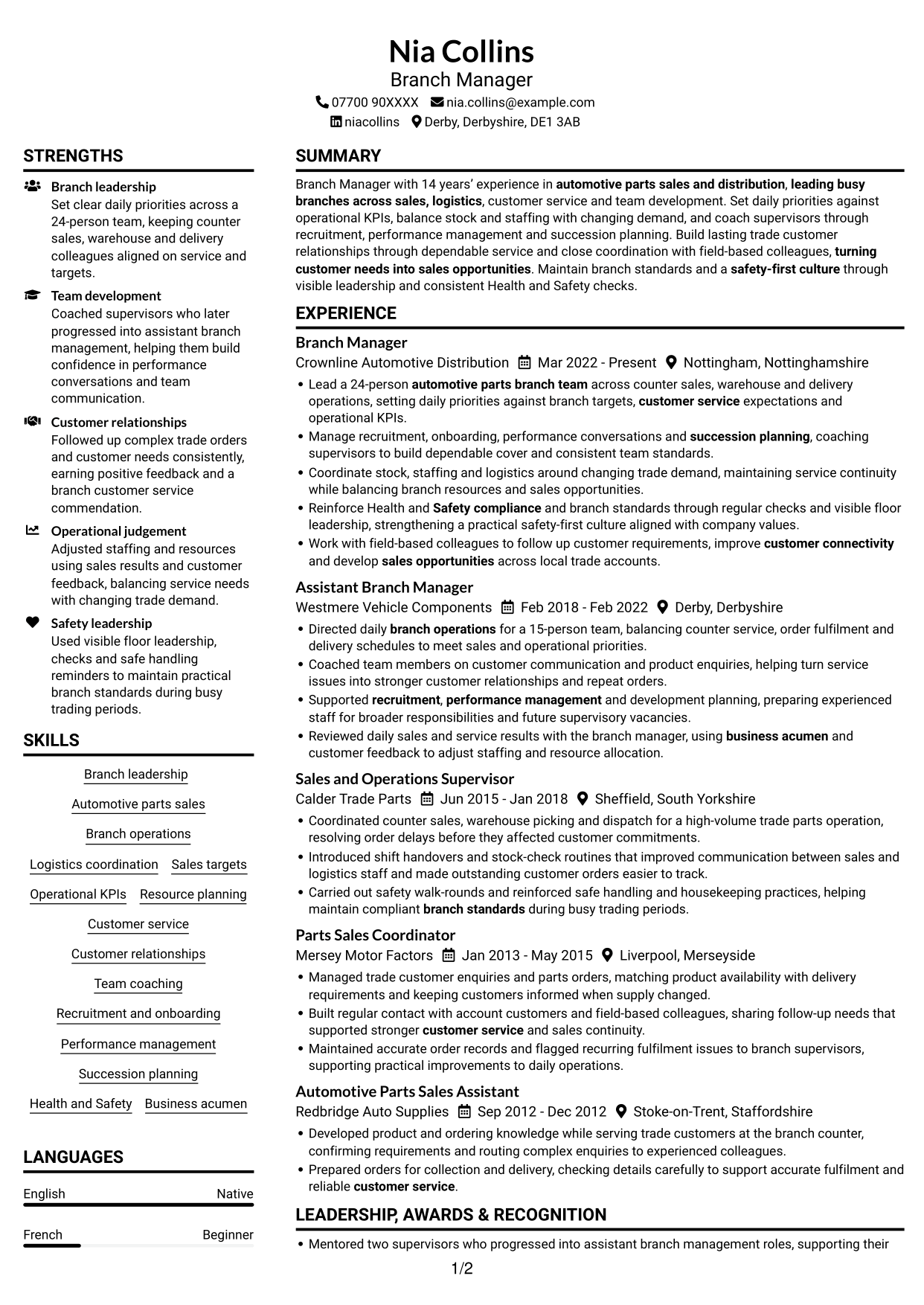 CV example — page 1