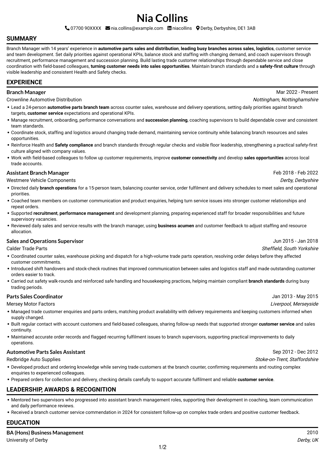 CV example — page 1
