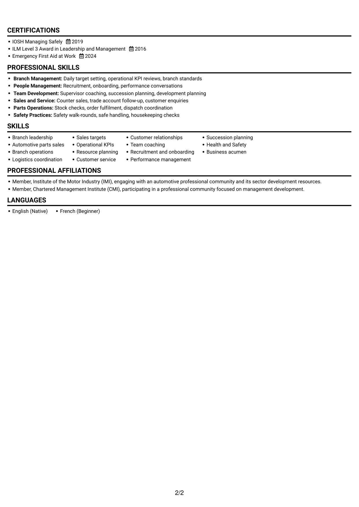 CV example — page 2