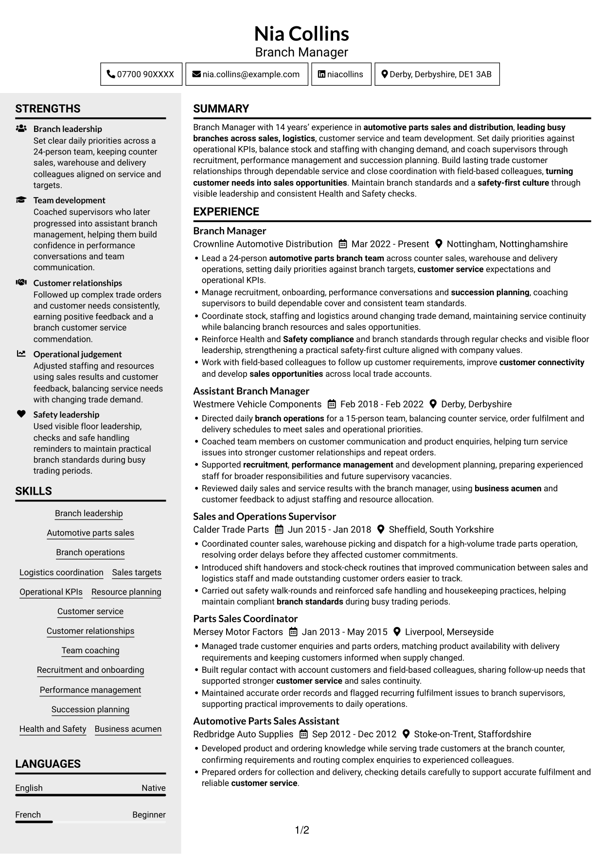 CV example — page 1