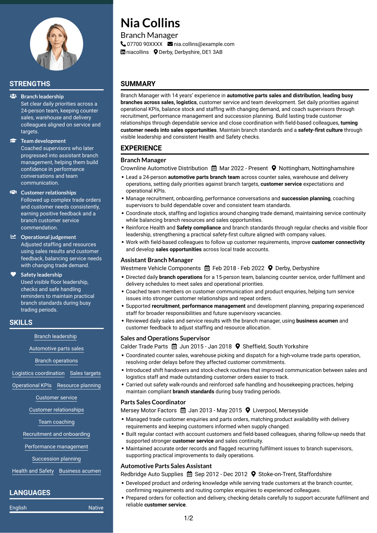 CV example — page 1