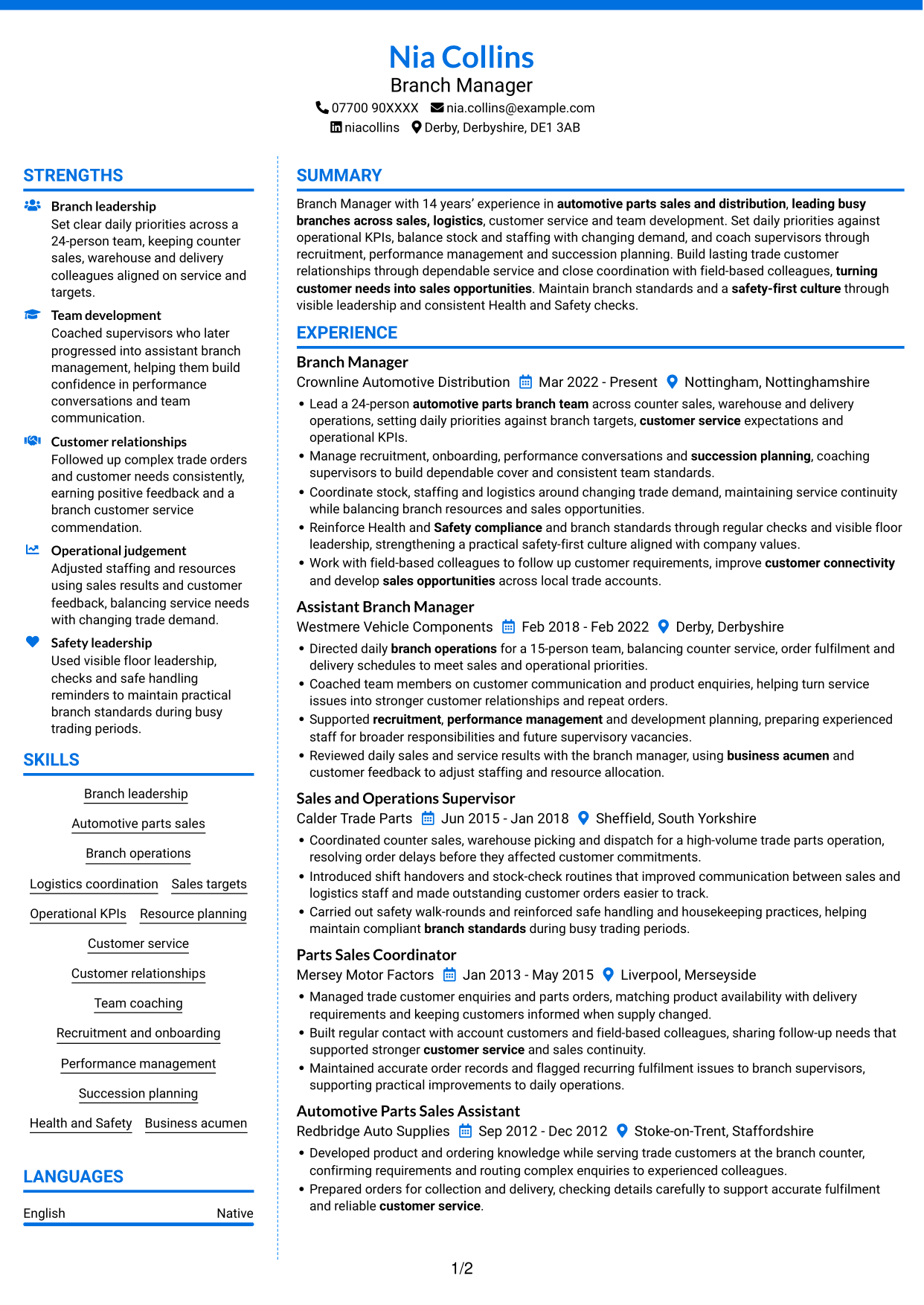 CV example — page 1