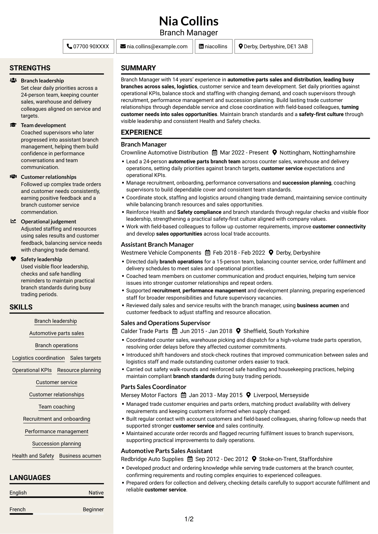 CV example — page 1