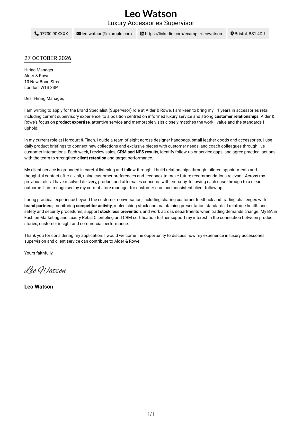 Cover letter example — page 1