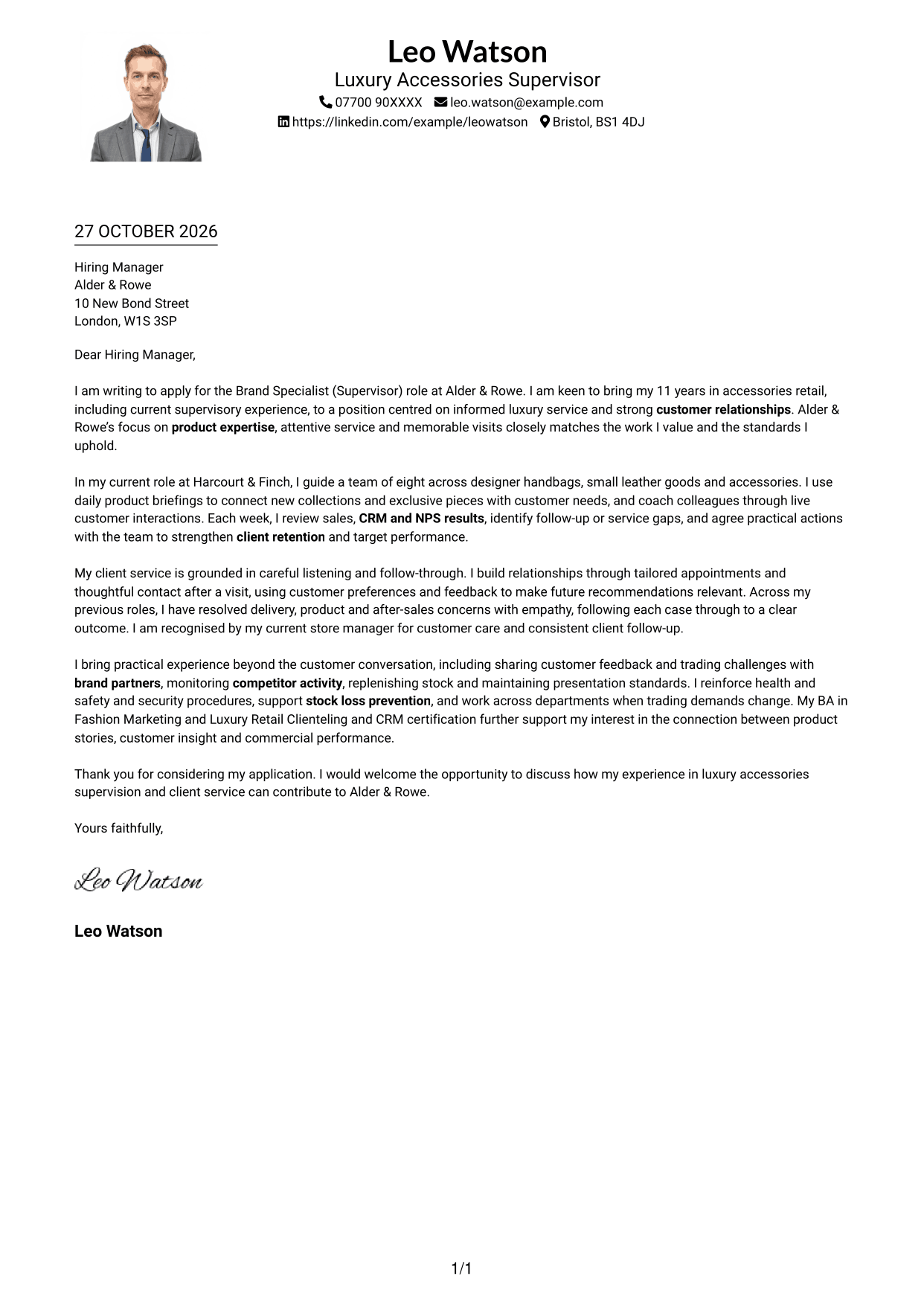 Cover letter example — page 1