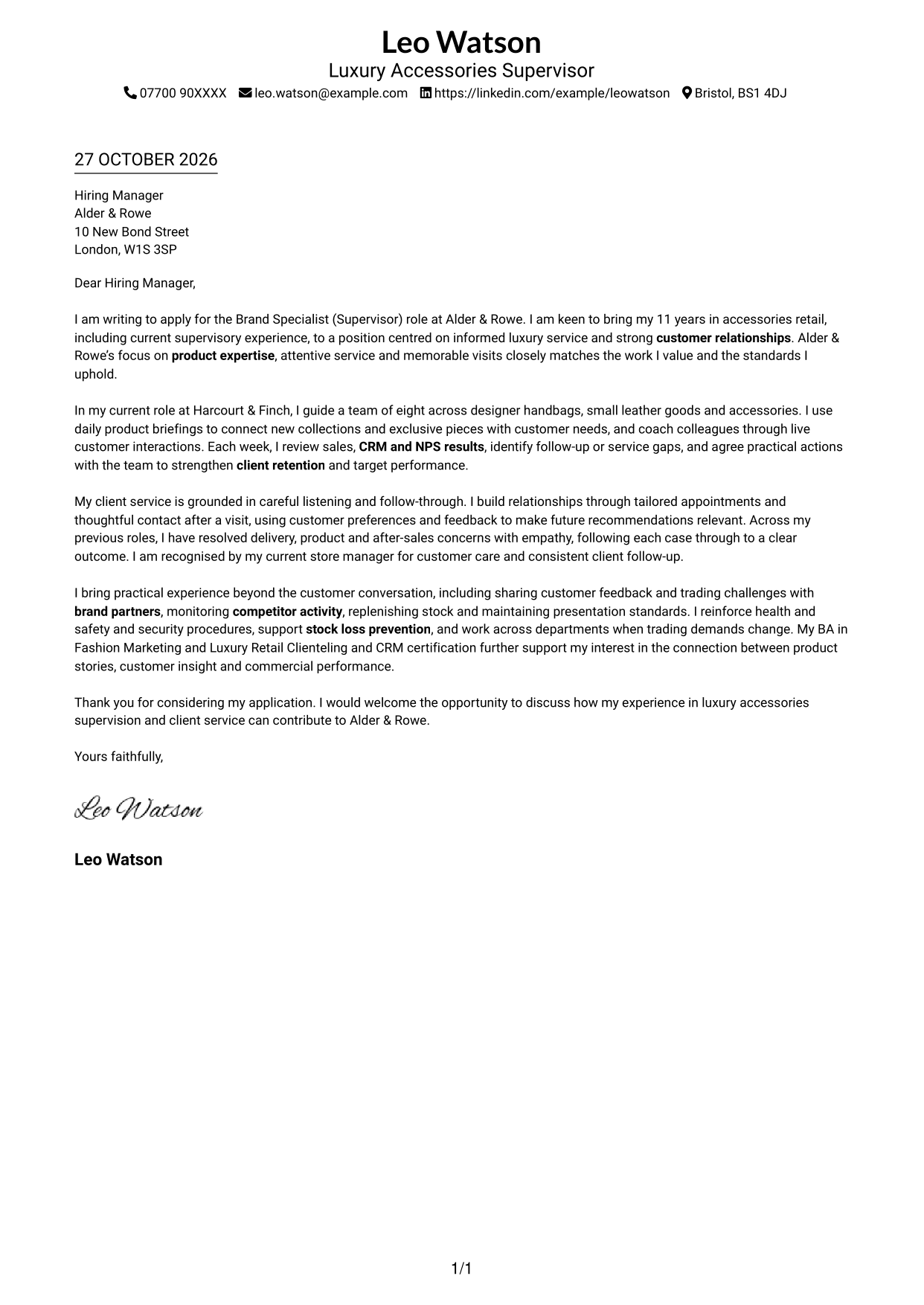 Cover letter example — page 1