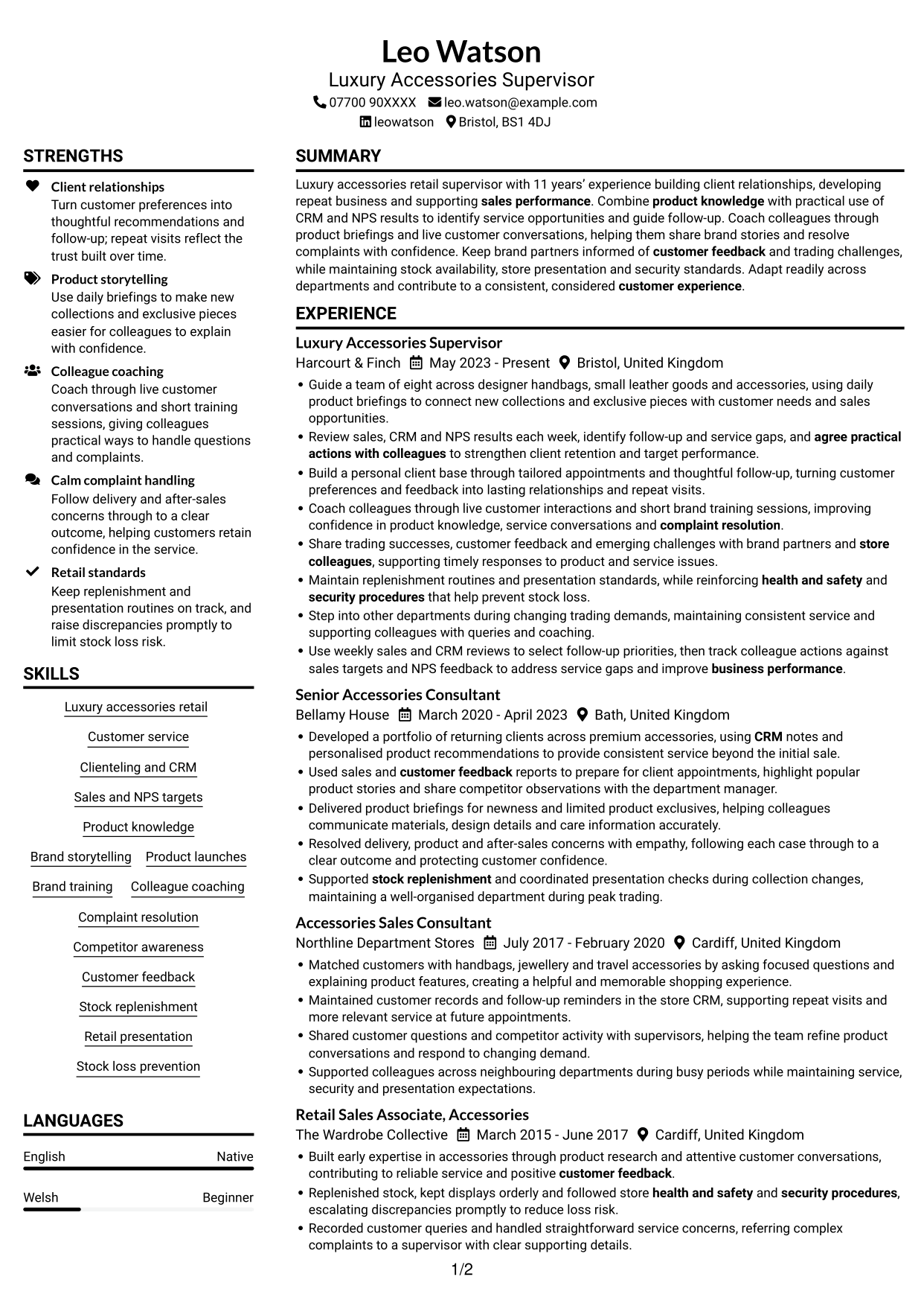 CV example — page 1