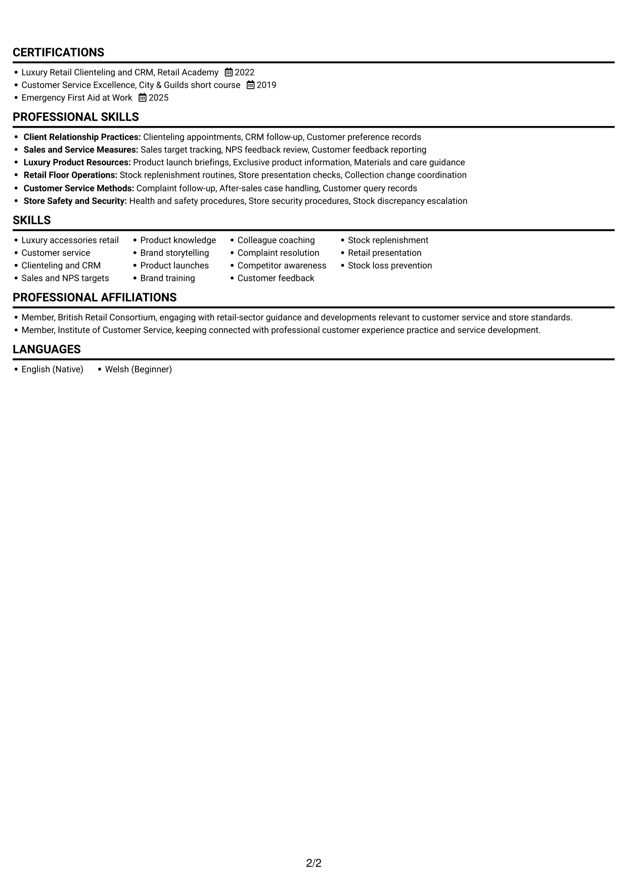CV example — page 2