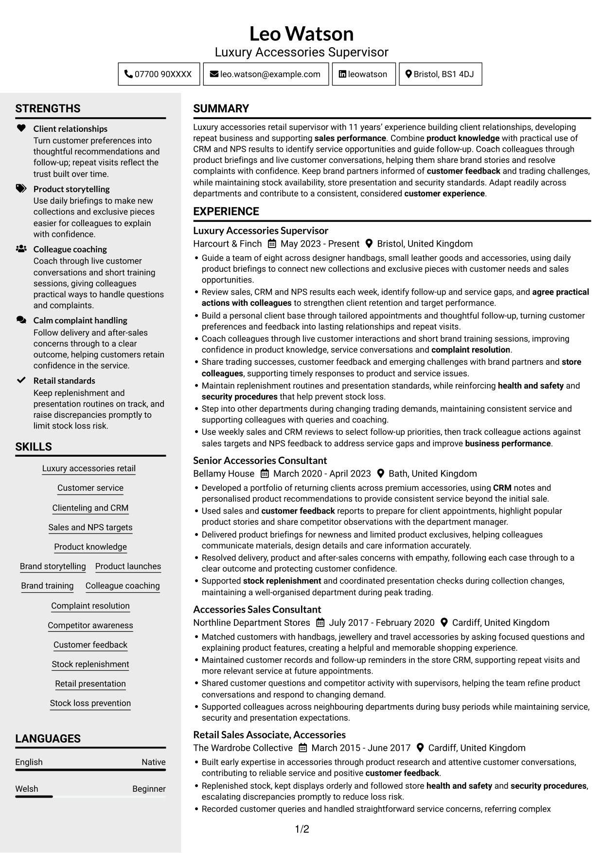 CV example — page 1