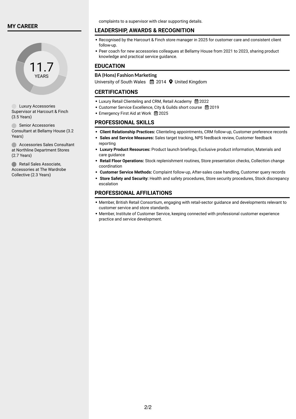 CV example — page 2