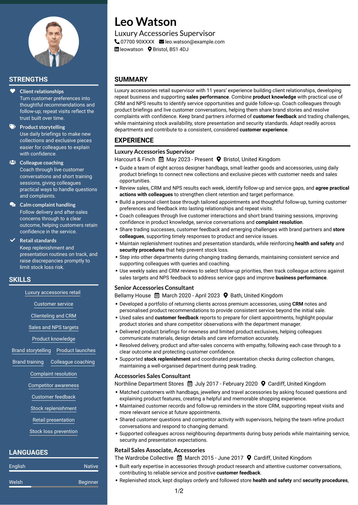CV example — page 1