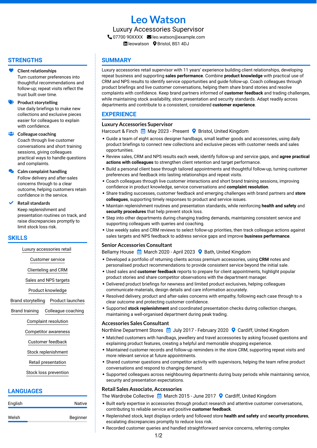 CV example — page 1