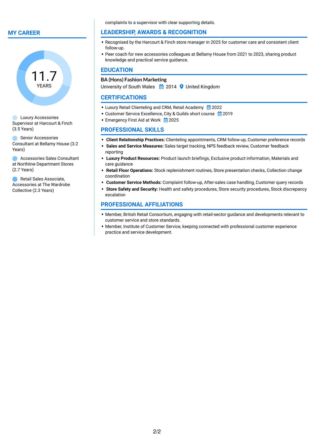 CV example — page 2