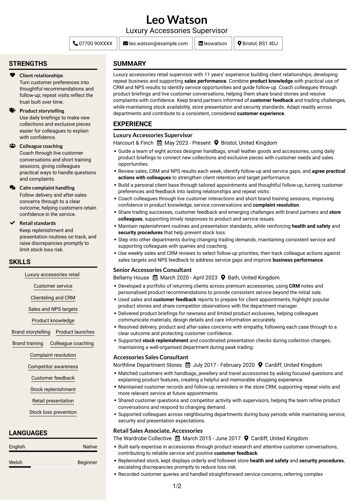 CV example — page 1