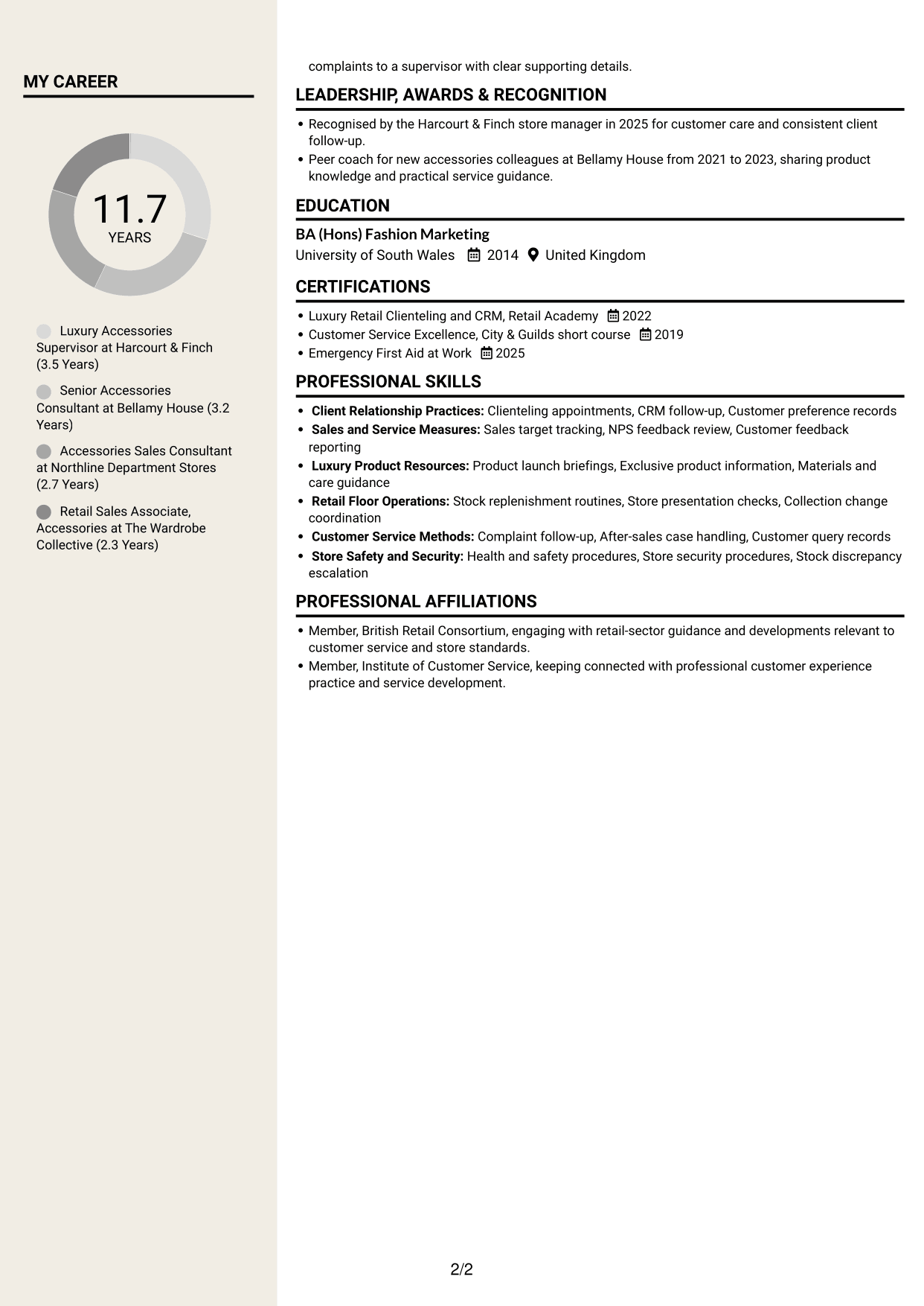 CV example — page 2