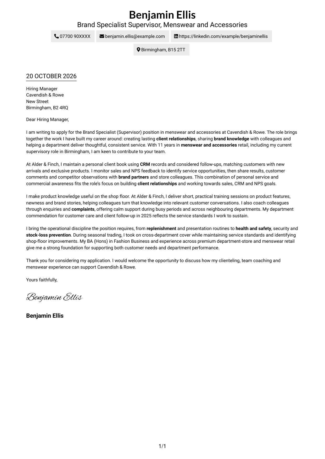 Cover letter example — page 1