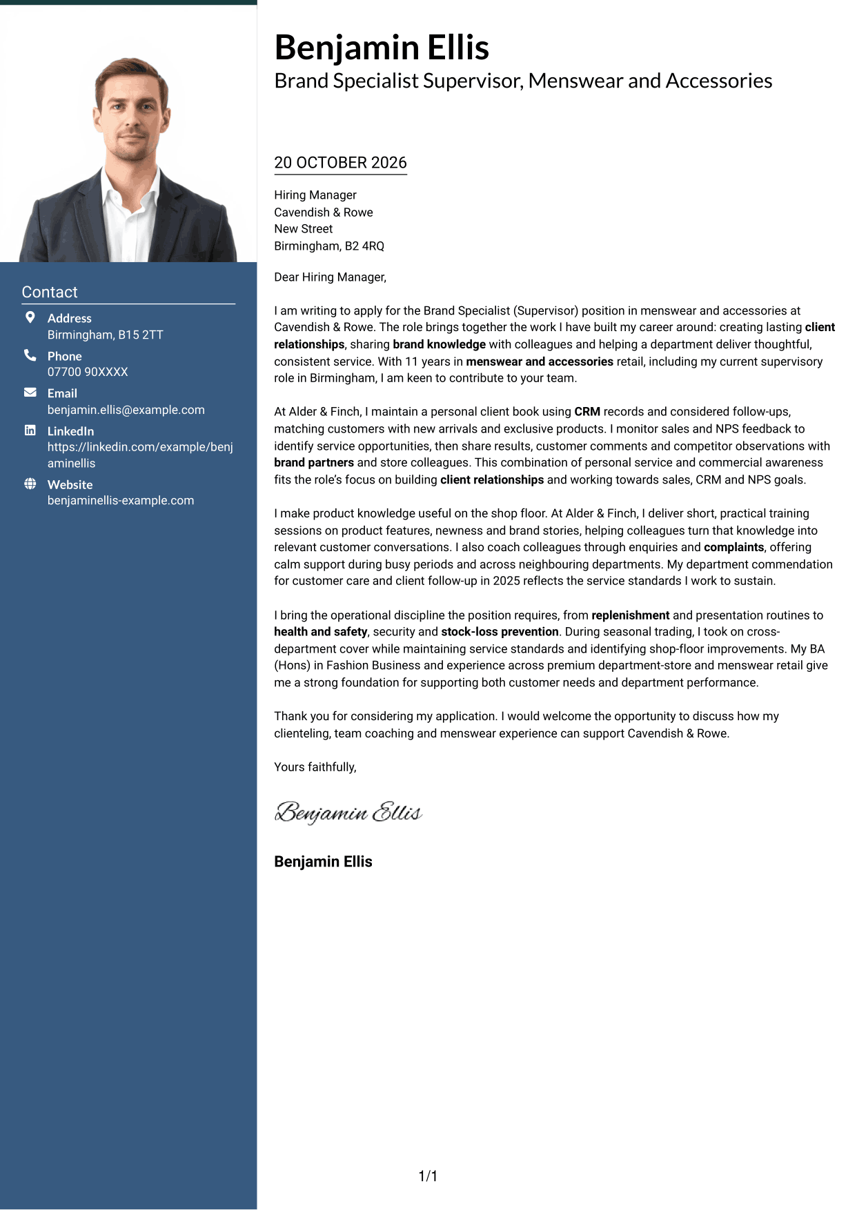 Cover letter example — page 1