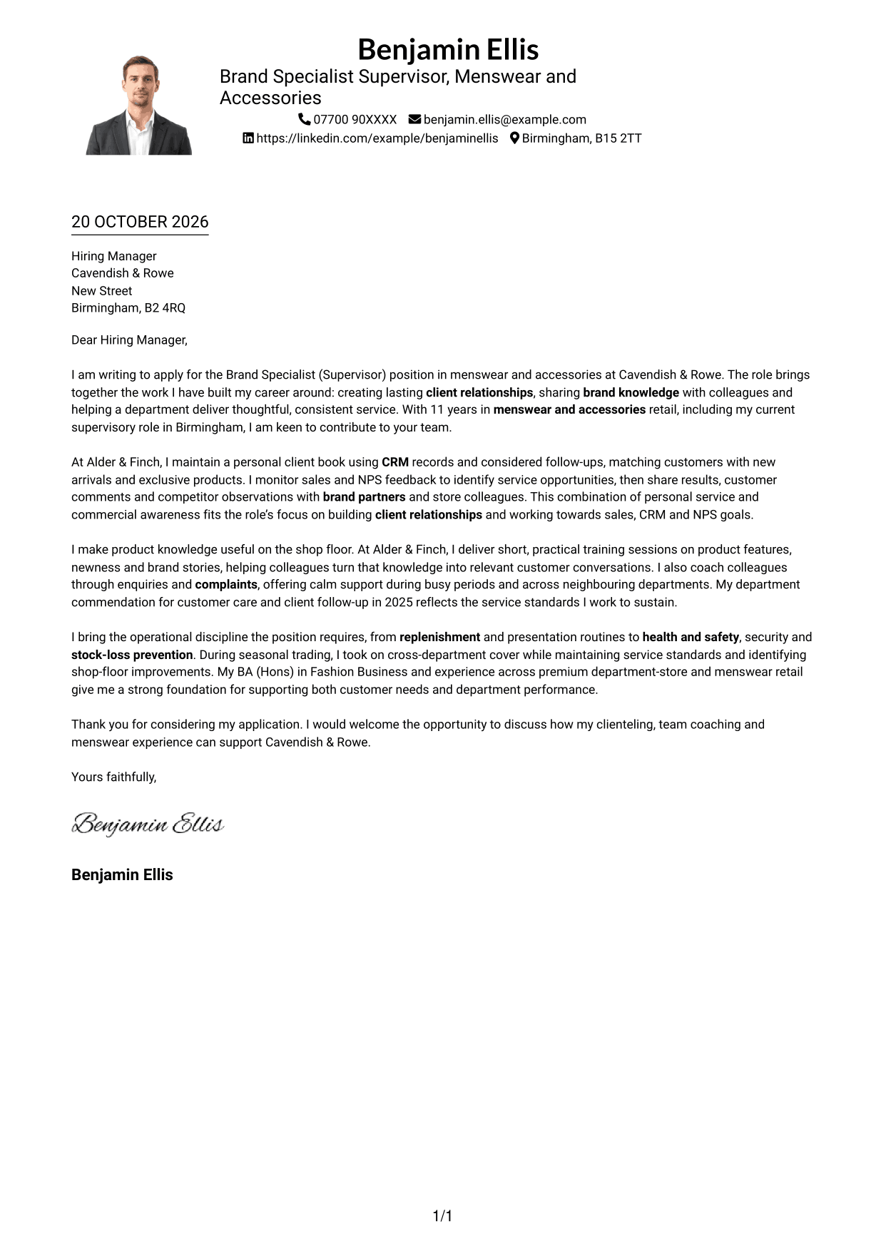 Cover letter example — page 1