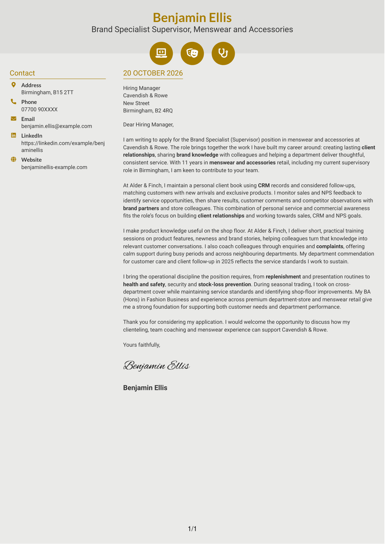 Cover letter example — page 1