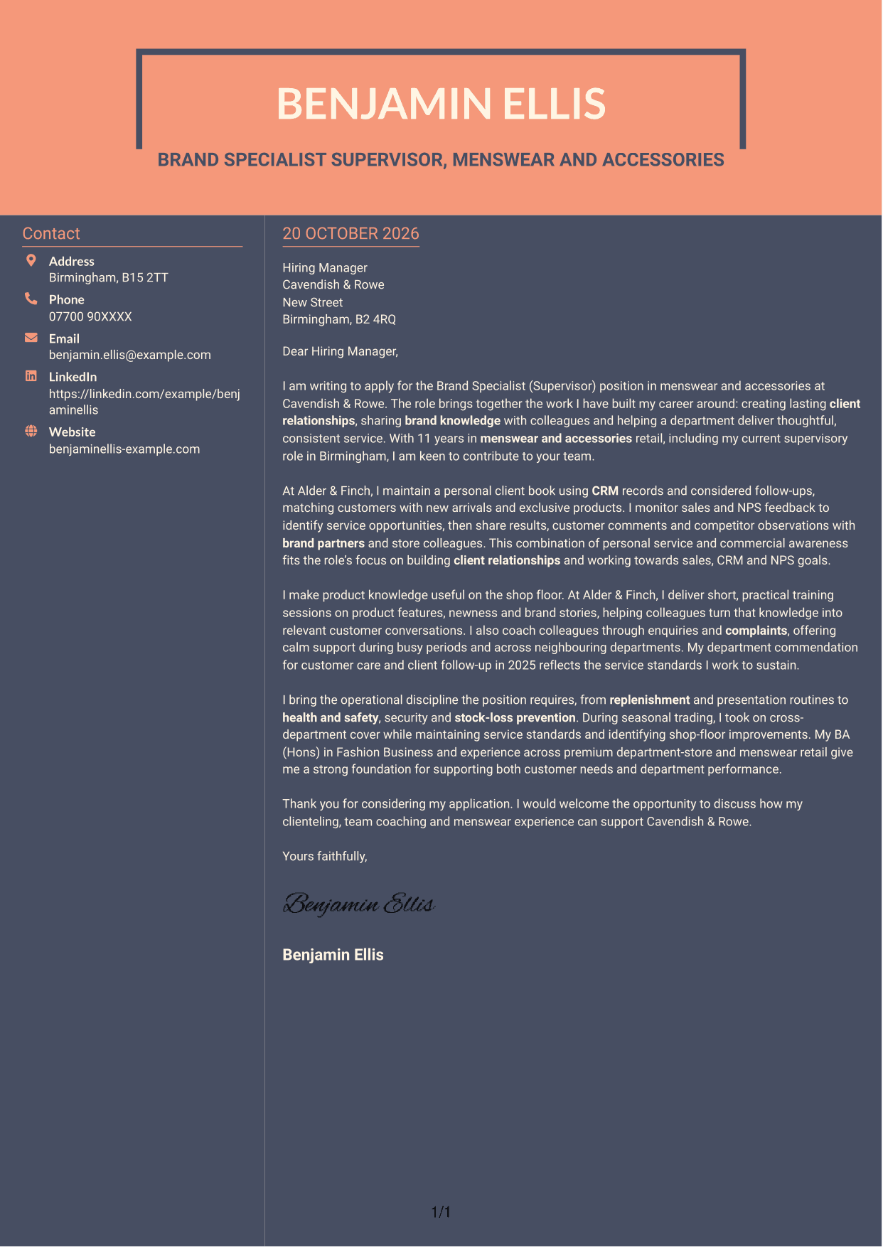 Cover letter example — page 1