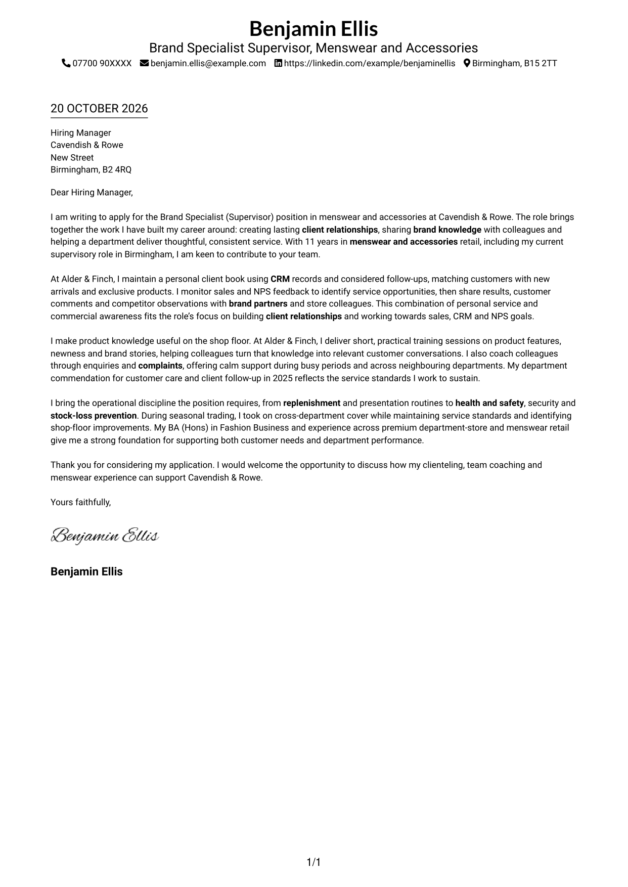 Cover letter example — page 1