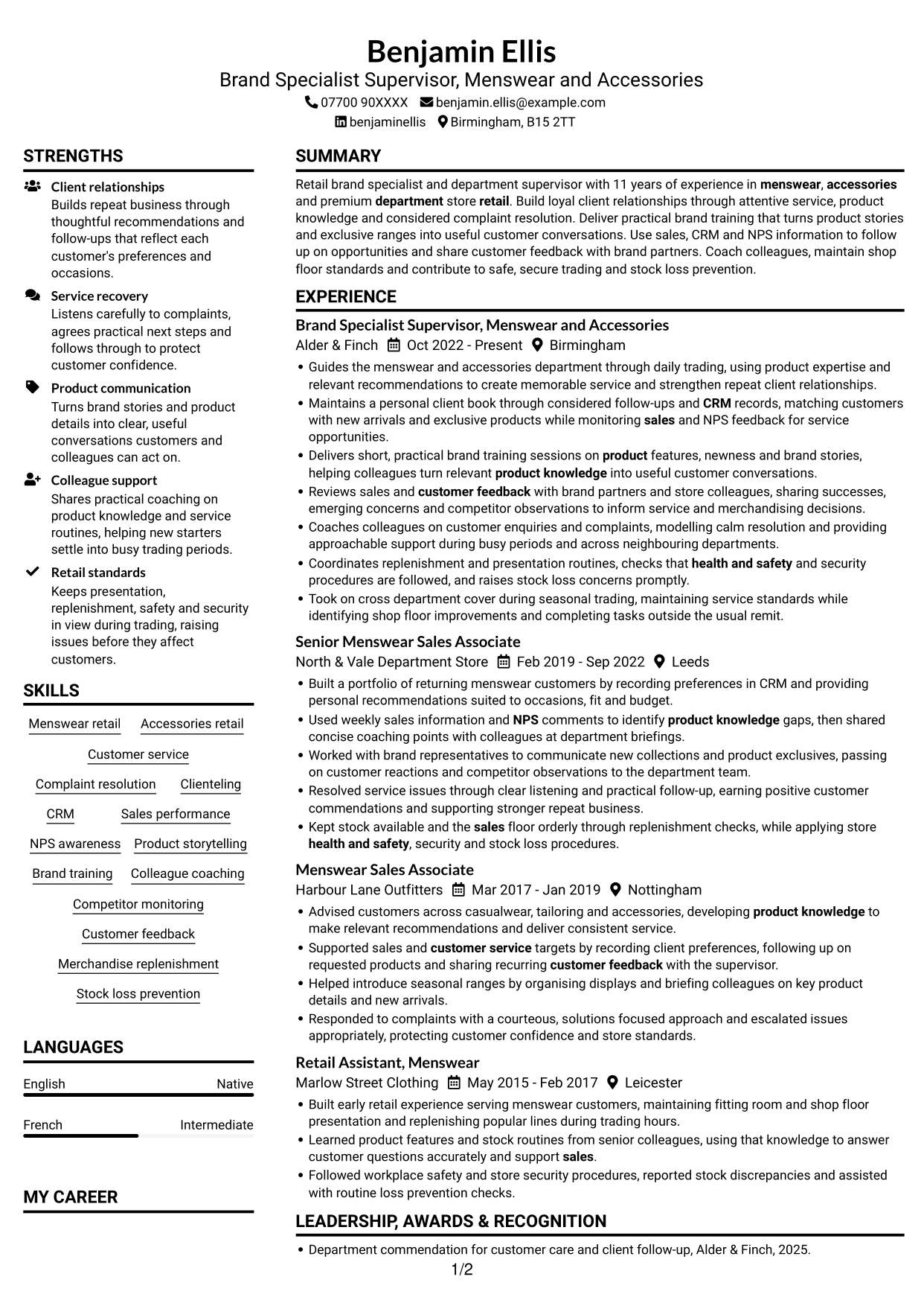 CV example — page 1
