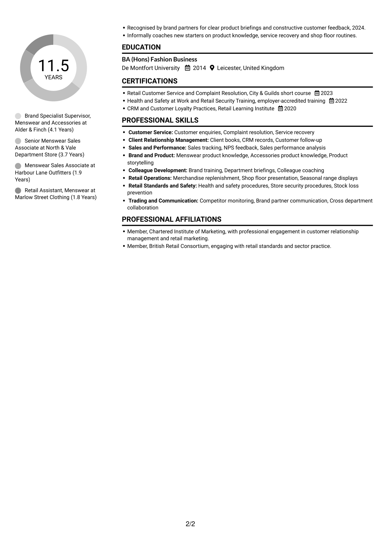 CV example — page 2