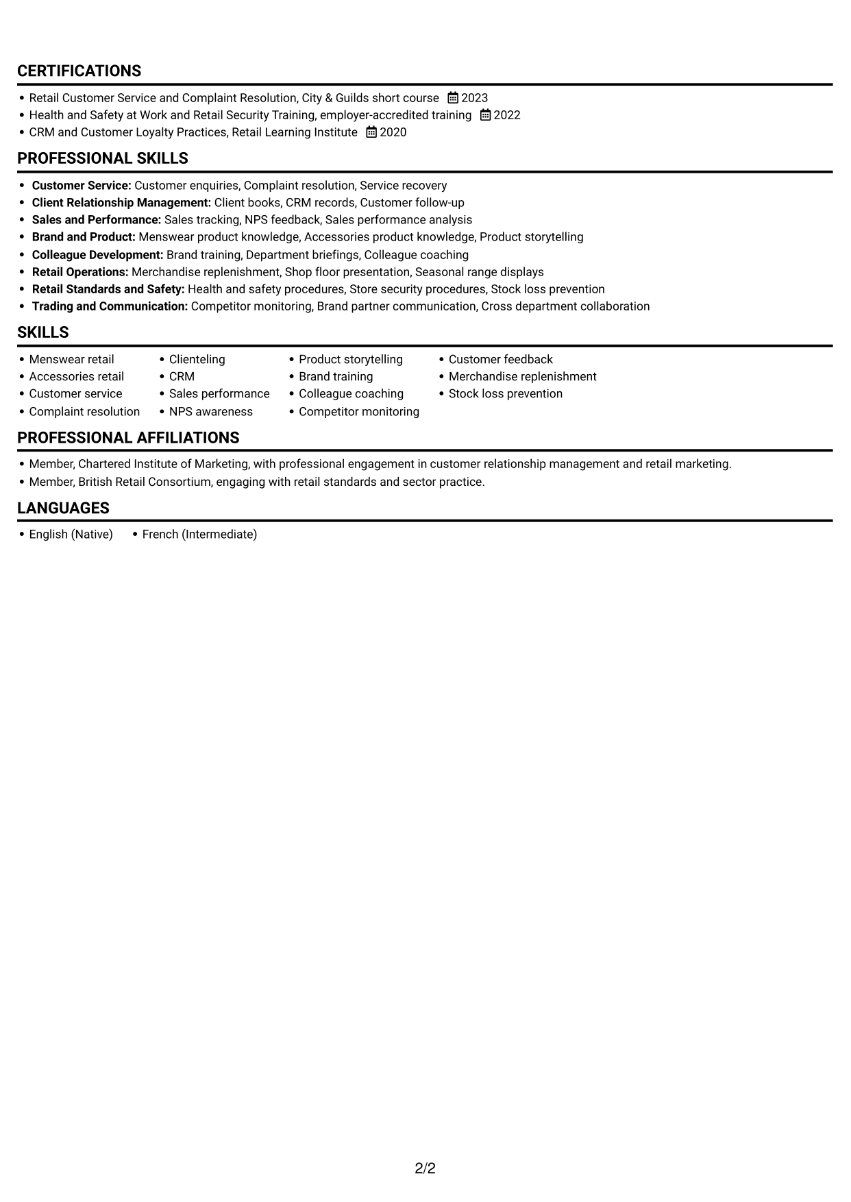 CV example — page 2